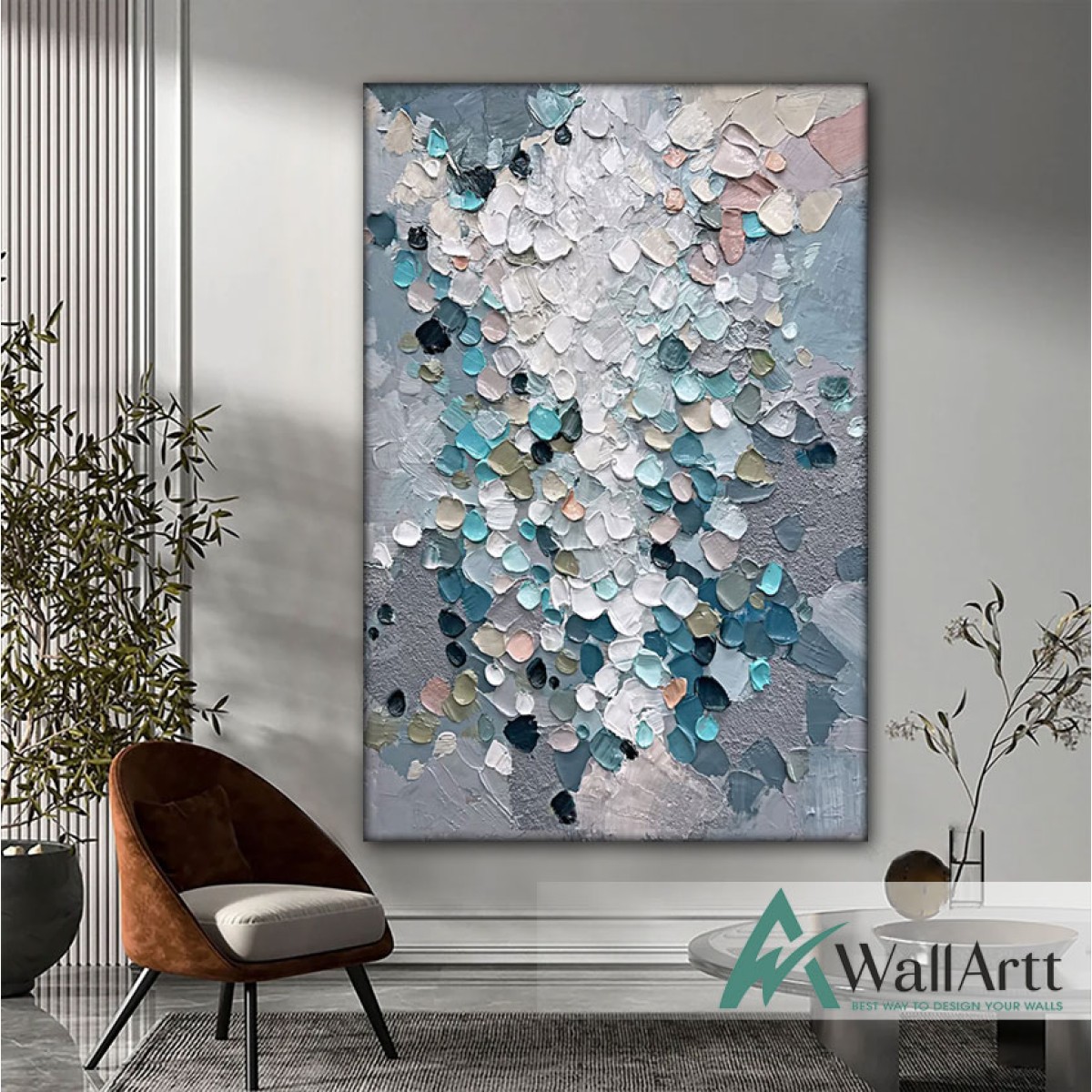 White n Blue Pieces 3D Heavy Textured Partial Oil Painting